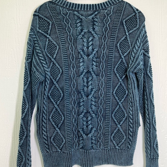Anthropologie- Pilcro Blue Washed Out Cable Knit Long Sleeve Sweater Size XS - Picture 10 of 11